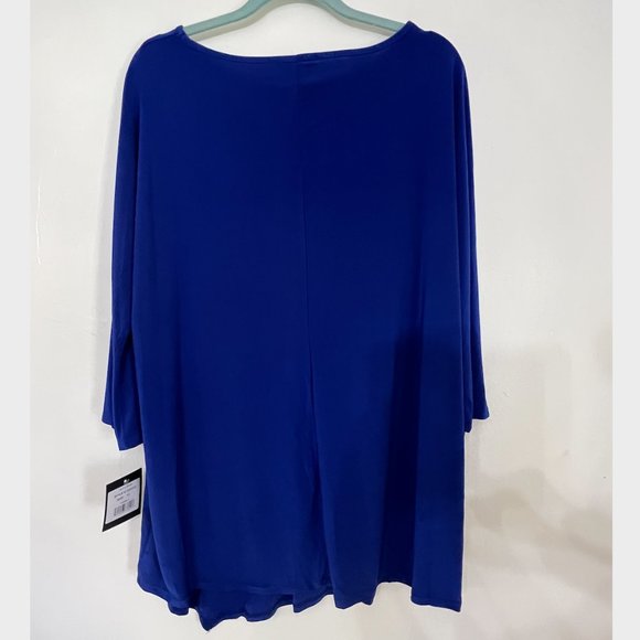 MARINA Stretch Asymmetrical Hem 3/4 Split Sleeve Cobalt Blue Tunic Top Size 1X - Picture 2 of 6
